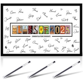 Engrowtic 5 Pcs 2025 Graduation Decoration Guestbook Include 2025 Graduation Signature Board Picture Frame Cardboard Poster 3 Black Pen for Party Decoration Gift
