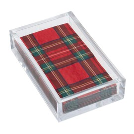 Caspari Royal Plaid Guest Towel Napkins & Acrylic Holder Gift Set