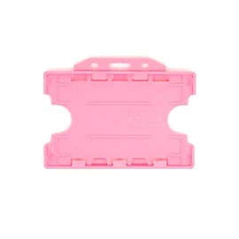 ALG ID Cards® Pink Double Sided/Dual Sided Rigid Pink ID Identity Card Pass Badge Holder for Neck Lanyard (Landscape/Horizontal) - Made in Britain from Recycled Plastic