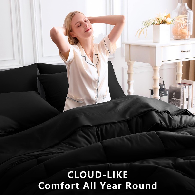 CozyLux Full Size Comforter Sets Black, 7 Pieces Bed in