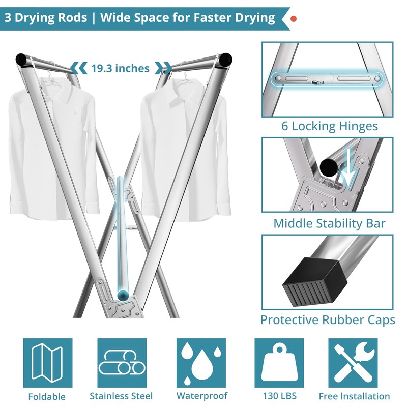 JAUREE 95 Inches Clothes Drying Rack, Drying Rack Clothing Folding