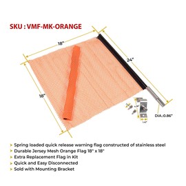 Mytee Products EZ Mount Warning Flag Orange 18" x 18" Mesh Safety Flag DOT Compliant | Spring Loaded Quick n Easy Disconnect