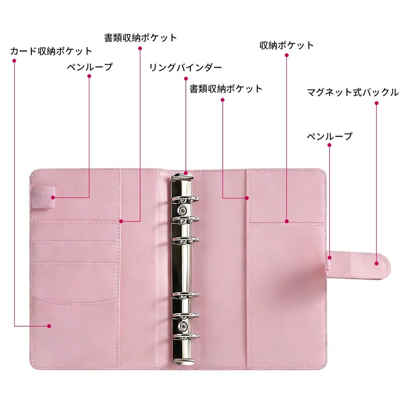 7JI Macaron Binder A6 PU Leather Notebook Binder with 6