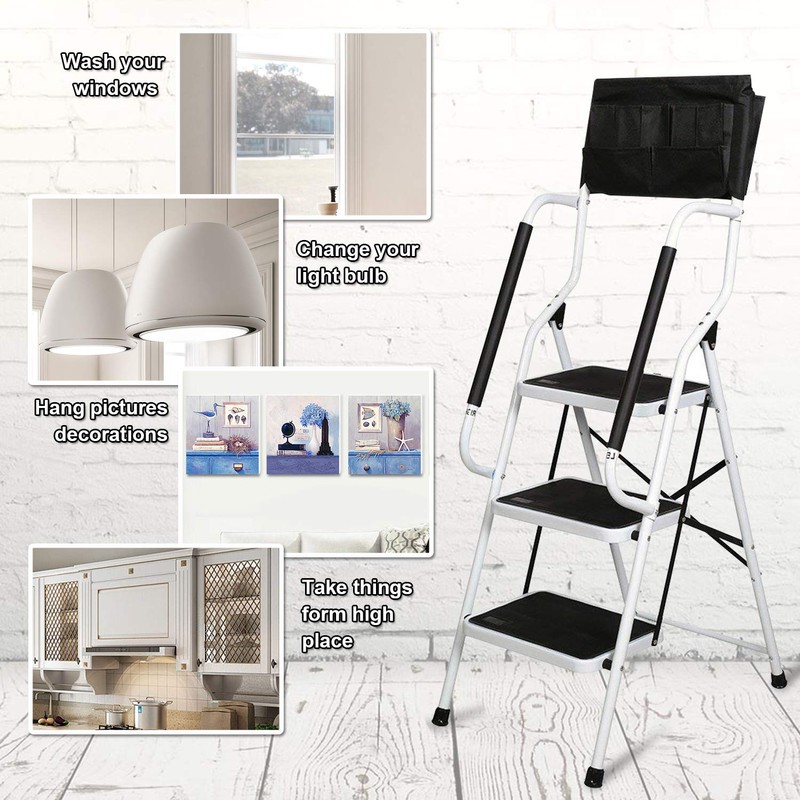 WiberWi 3 Step Ladder with Handrails 500 lb Capacity Step