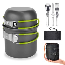 Udbrud Camping Cookware Set, Portable Camping Crockery Set, Ultralight Camping Pot Pan Set, Foldable Handle, Outdoor Pot, Large Capacity for Outdoor Camping, Hiking and Picnic