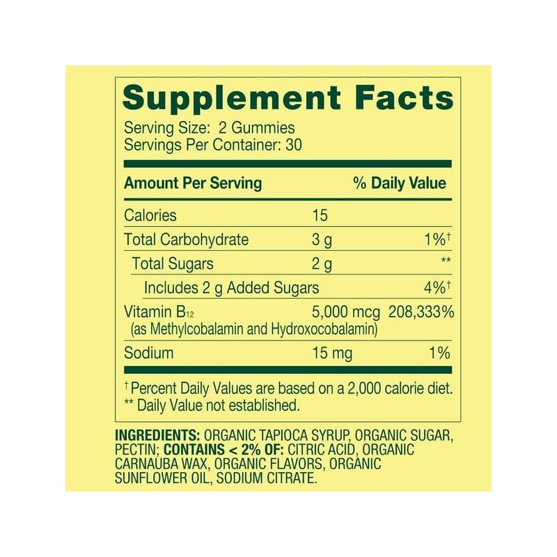 Spring Valley B12 5000 mcg-Vitamin Gummies Ultra Strength Methylcobalamin, 60ct