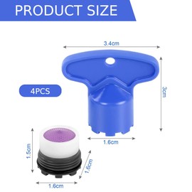 Faucet Aerator Tap Aerator 4 Sizes M16.5, 18.5, 21.5, 24mm Recessed Tap Fittings with Key Removal Wrench Tool, Water Saver Tap Filter Faucet Aerator Replacement Parts for Kitchen Bathroom Sink Taps
