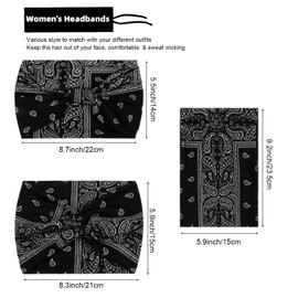 Wide Headbands for Women Boho Paisley Stylish Head Wraps Multi Styles, Fashion Non Slip Head Bands for Women's Hair Thick Extra Large Bandana Turban Headband Hair Accessories, 3 Packs