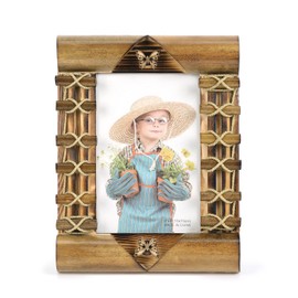 FOLKOR picture frame 5x7" bohemian bamboo photo frame, rustic farmhouse handmade nature meets art commemorative frame, desktop Display, suitable for bedroom, living room, study, etc.