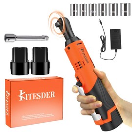 KITESDER Cordless Electric Ratchet Wrenches Set,Lightweight,Power Ratchet Wrenches, 40Ft-Lbs (55N.m) 16.8V Cordless Ratchet Wrench 3/8" with LED Light and 6 Sockets(2.0Ah Batteries and Charger)