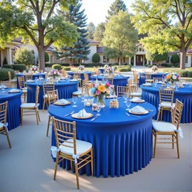 leegleri 6 Pack Royal Blue 60inch Spandex Round Tablecloths, Stretchy 120inch Fitted 5FT Round Table Cloths, Wrinkle Free Table Cover with Skirt for Wedding Party Dining Banquet