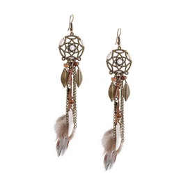 MINACHI Dream Catcher Earrings, Bohemian Hippie Style, Leaf Charms, Feather Earrings, Summer Jewelry for Women