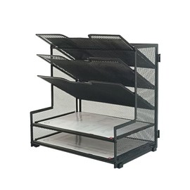 Organizador de escritorio de metal de 5 niveles, organizador de papel de escritorio de oficina para oficina en casa, color negro