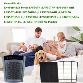 LP550THP True HEPA Replacement Filter Compatible with LivePure Bali Series Air Purifier LP550TH LP560, 1 Pack Ture HEPA Filter and 4 Pack LP-PF1500 Pre-Filter