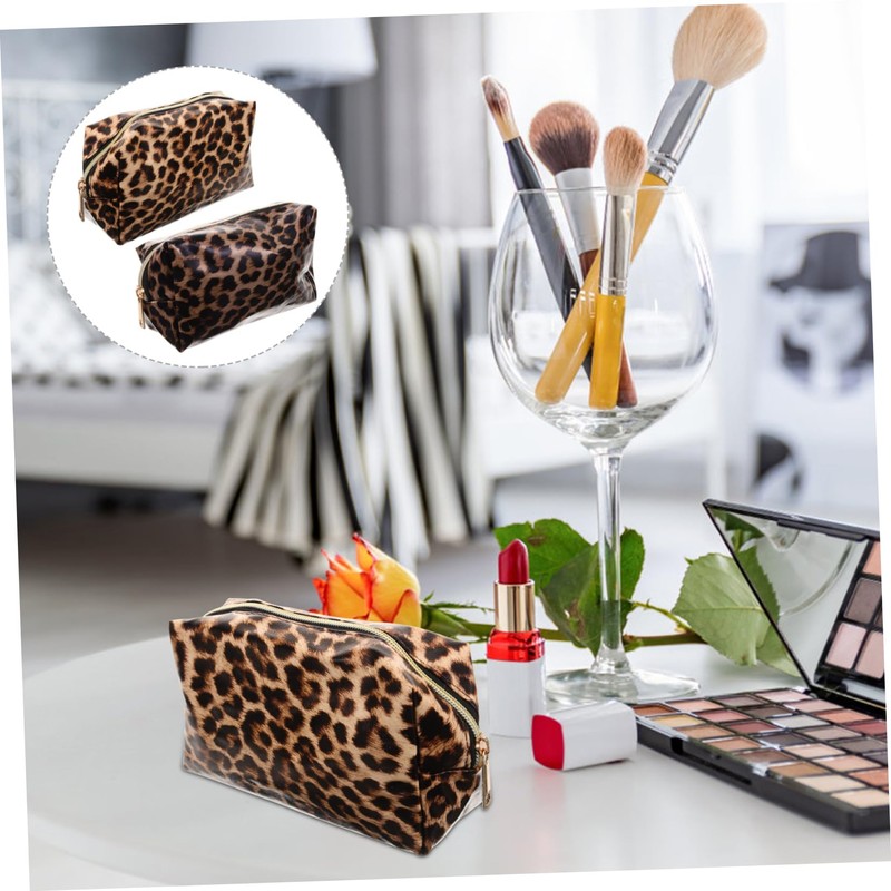 FOMIYES 2sets Travel Cosmetic Bag Large Capacity Makeup Storage Leopard