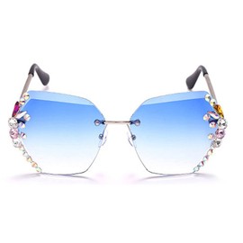willochra Square Crystal Sunglasses Women Shades Rimless Rhinestone Sun Glasses Female Handmade diamonds Gradual Trend Party Eyewear (blue)