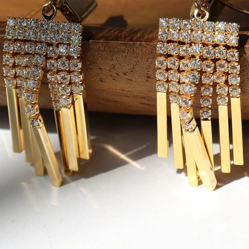 JeanBeau Small Square Crystal Chandelier Drop Dangle Gold Earrings for