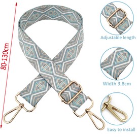 1206 Adjustable Shoulder Strap for Bags, Beige Grey/Blue, Bag Straps for Changing, Bag Strap Wide with Carabiner Gold, 80-130 cm Shoulder Strap Bag for Women, Shoulder Strap, Handbag, 3.8 cm, 1206