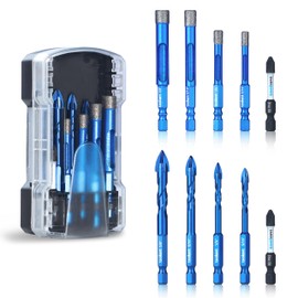 toolant Diamond Drill Bits Set 10PCS, Glass Drill Bits for Drilling Holes in Glass，Procelain,Ceramic and Tile, Tile Drill Bit with 1/4 Inch Quick Change Hex Shank,3/16"-3/8"