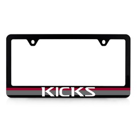 Nissan Kicks UV Printed Black Plastic License Plate Frame with Red & Gray