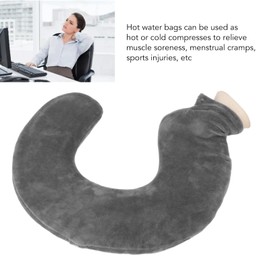 MUNEFE Neck Hot Water Bottle, Warmer Neck Hot Water Bag, U Shaped Hot Water Bottle with Detachable Cloth Cover Suitable for Neck and Shoulder (Grey)