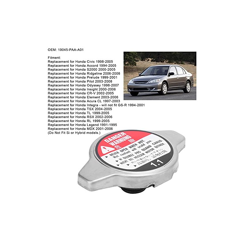 Acouto Car Cooling Radiator, Radiator Coolant Cover for Civic 1998‑2005