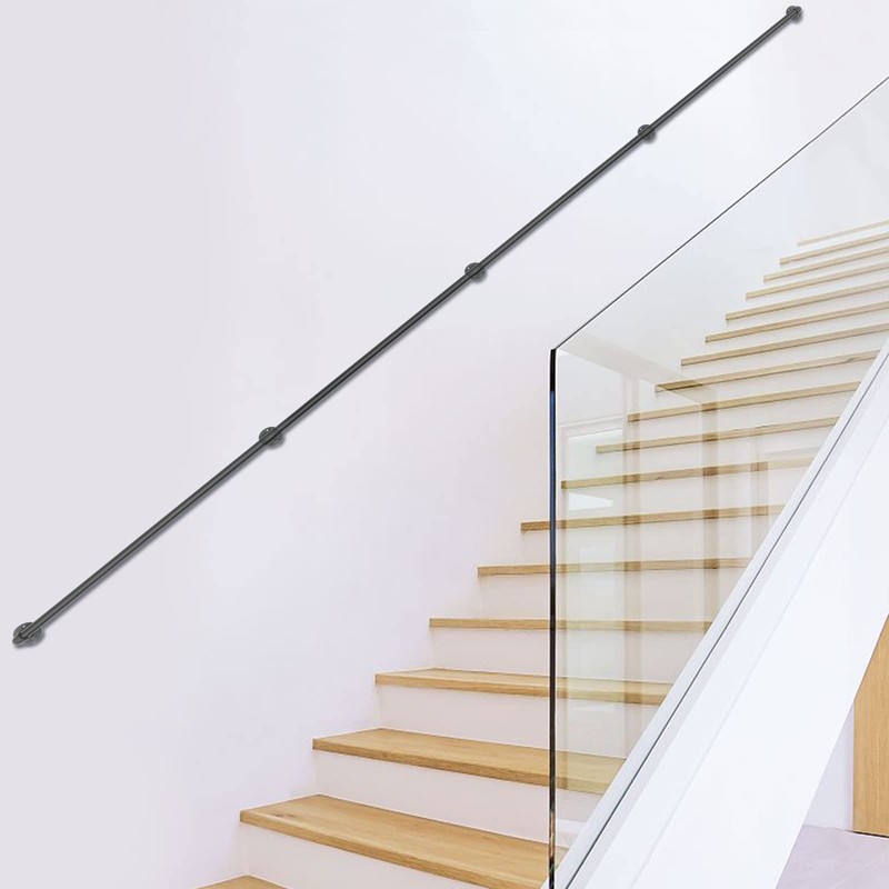 DYNAMI 14Ft Pipe Stair Handrail,Wall Mount Black Galvanized Industrial Iron