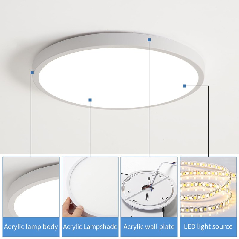 Mikeru 2pack White Ceiling Light, 30cm Contemporary Ceiling Lights 4000k