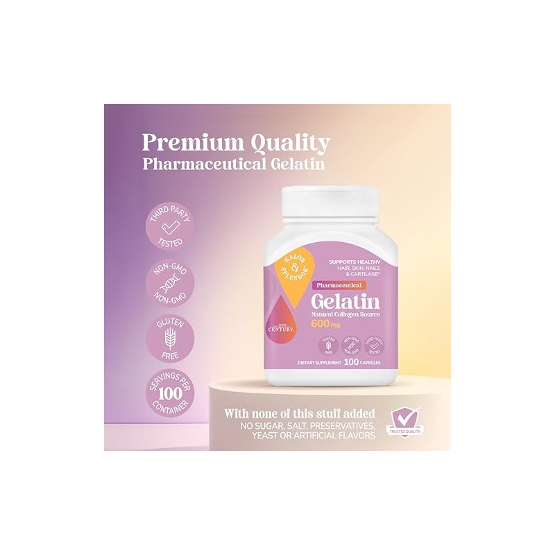 21st Century Gelatin 600mg, 100 Capsules