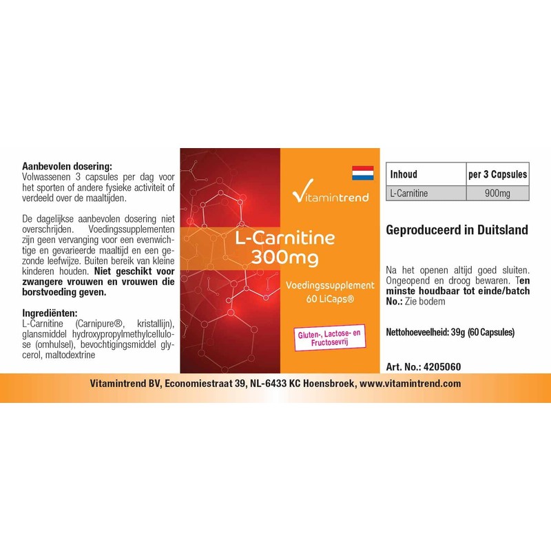 L-Carnitine 300 mg - 60 Capsules Carnipure® - in LiCaps®