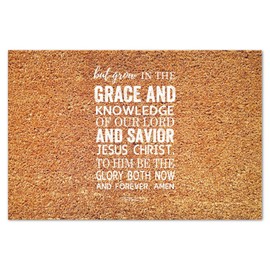 DecStic But Grow in The Grace and Knowledge of Our Coir Door Mat Saying Quote Doormat Rustic Thick Durable Non Slip Mat for Front Outdoor Indoor Home Entrance 24x36in