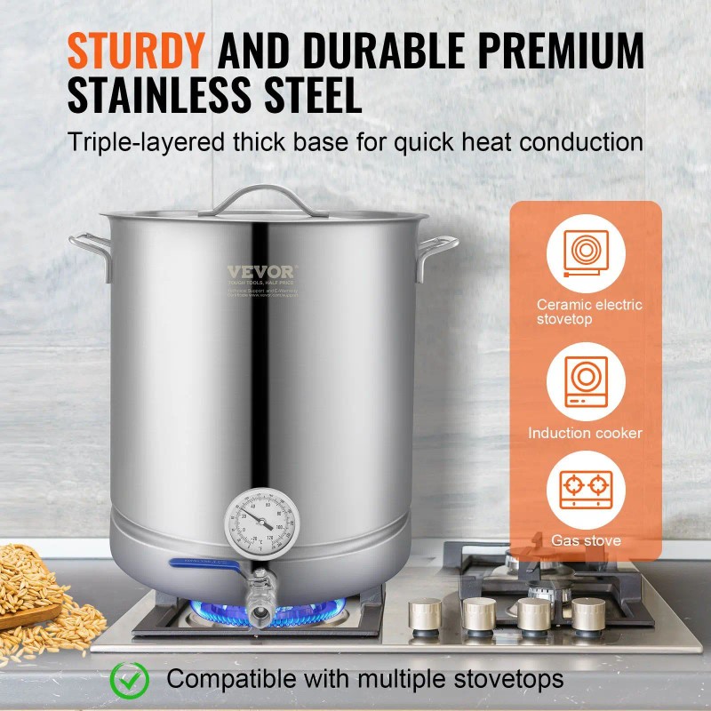 16 Gallon Stainless Steel Brewing Kettle Tri Ply Bottom Ball