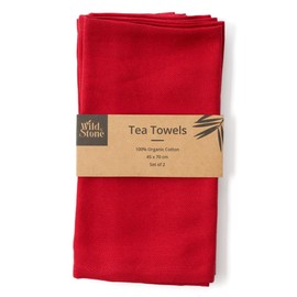 Wild & Stone Organic Cotton Herringbone Tea Towels, Cotton Kitchen Towels, Set of 2, Berry