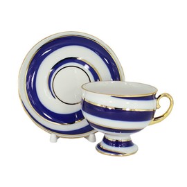 Lomonosov Porcelain Tea Set 2pc Cup and Saucer Twisted Loop 11 oz/325 ml