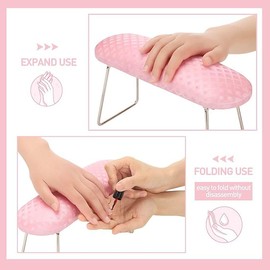 WOYAODONG Nail Arm Rest Microfiber Leather Nail Pillow Hand Rest Leather Manicure Pillow Stainless Steel Stand Nail Cushion Nail Art Hand Pillow Nail Arm Holder for Women Girls Nail Art Decoration (Pink)