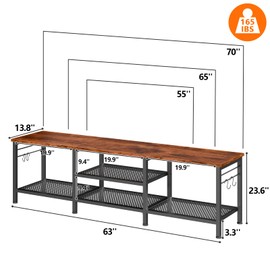 Furologee TV Stand for TVs up to 70 Inch, 63 Inch Entertainment Center with Open Storage Shelves, Television Stands with Soundbar Shelf for Living Room, Bedroom, Rustic Brown