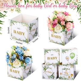 Funrous Baby Shower Centerpieces Floral Baby Shower Decorations Greenery Flower Boxes Table Display Party Arrangement Favor Block Holder Gender Reveal Decoration for Girls Boys Birthday(10 Pcs)