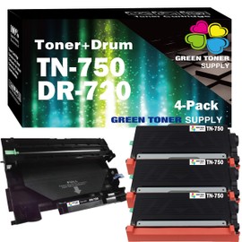 Pack of 4, Toner Drum Combo Compatible TN750 DR720 Toner Cartridge and Drum Unit (3-Toner &1-Drum) Replacement for Brother HL-5440DN HL-5450DN HL-6180DW DCP-8150DN MFC-8510DN Printer, Sold by GTS