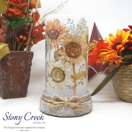 Stony Creek Decorative Lighted Glass Blue Natural Sunflowers 8" Hurricane BNS87