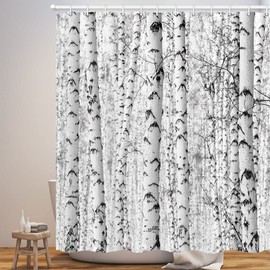 Wathon Birch Trees Shower Curtain Gray Tree Bathroom Decor Winter Birch Forest Bath Curtain Neutral Black and White Bath Set Rustic Winter Forest Landscape Bathroom Accessories Hooks Included 72X72IN