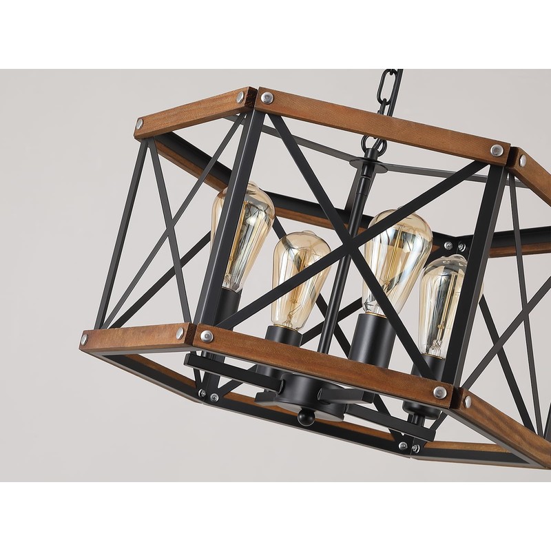 4-Light Large Rustic Farmhouse Plug in Pendant Light Fixture with