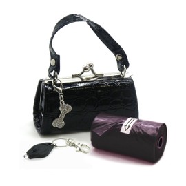 Poo Bags with Purse Dispenser - Croc Design (Black Bone Bk-Light)