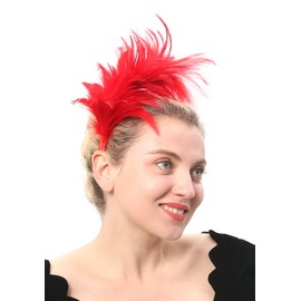 FELIZHOUSE 1920s Fascinator with Feathers Christmas Headband for Women Wedding Tea Party Headwea(Red)