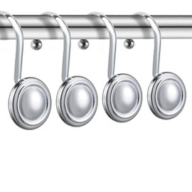 Chrome Shower Curtain Hooks Rings, Decorative Silver Shower Hook for Shower Curtain, Rustproof Modern Shower Rings Hangers for Bathroom Curtains Rods, Set of 12