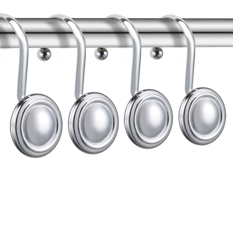 Chrome Shower Curtain Hooks Rings, Decorative Silver Shower Hook for