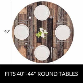 YINRON Wooden Round Table Cloth Brown Old Hardwood Floor Plank Natural Rural Elastic Edged Table Cover Fade and Stain Resistant Table Cloths Easy to Clean Fits Tables 40-44" Diameter