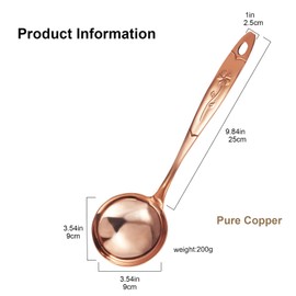 UtenoTureH Copper Spoon,Copper Spatula,Copper Spatula Turner, Pure Thickened Household Pure Copper Cooking Shovel Kitchen Cooking Rice Spoon Pure Copper Tableware (Soup spoon)