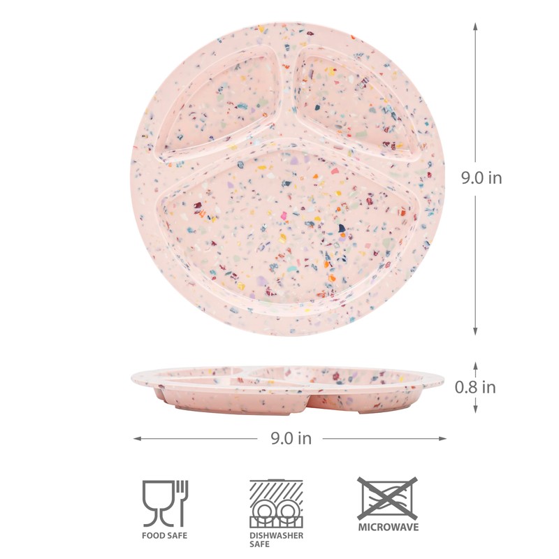 Bzyoo 9-Inch Melamine Divided Plates – 3-Section Portion Control Plates,