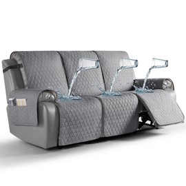 TAOCOCO 100% Waterproof Recliner Cover, Non-Slip Washable Reclining Couch Cover with Elastic Leg Straps, Furniture Protector for Dogs (Light Gray, 3 Seater)