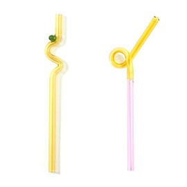 TMXAOK 2 Pieces Wavy Glass Straw Reusable Curved Shatter Resistant Glass Straws, Multicolor Clear High Borosilicate Glass Drinking Straws for Valentine Birthday Party Bridal Shower Wedding Supplies